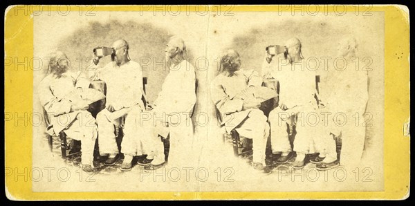 Cantonese dressed in mourning for the emperor; their first peep into the stereoscope, E. and H.T. Anthony, Firm, Miller, Milton