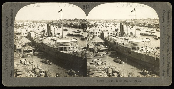 Canton, China, On the river, Canton, China, Keystone View Company, Gelatin silver, between 1895 and 1905, View of a steamer