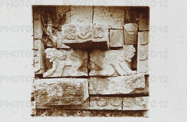 Crouching figures above Chac nose, Chenes Temple, Adivino Pyramid, Uxmal, Augustus and Alice Dixon Le Plongeon papers, 1763-1937