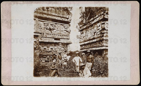 Alice Le Plongeon with rifle, Views of Mayan ruins in the Yucatan, Le Plongeon, Augustus, 1826-1908, Collodion half-stereo print