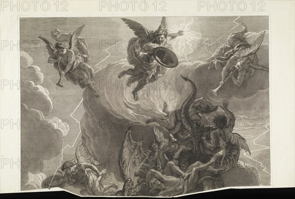Fall of the rebel angels: upper sheet, Le Brun, Charles, 1619-1690, Loir, Alexis, 1640-1713, Etching, engraving, black-and-white