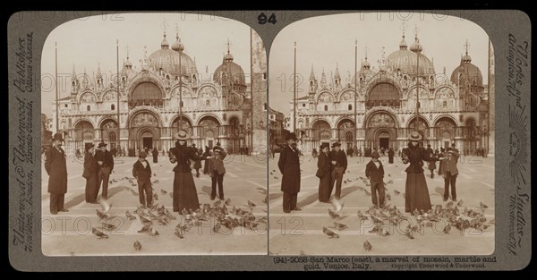 San Marco, east, a marvel of mosaic, marble and gold, Venice, Stereographic views of Italy, Underwood and Underwood, Underwood