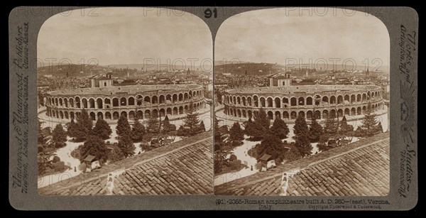 Verona, Roman ampitheatre built A.D. 260, east, Verona, Stereographic views of Italy, Underwood and Underwood, Underwood, Bert