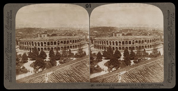 Verona, Roman ampitheatre built A.D. 260, east, Verona, Stereographic views of Italy, Underwood and Underwood, Underwood, Bert