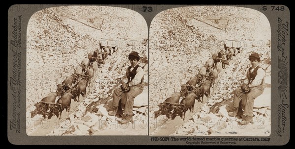 World-famed marble quarries at Carrara, Stereographic views of Italy, Underwood and Underwood, Underwood, Bert, 1862-1943