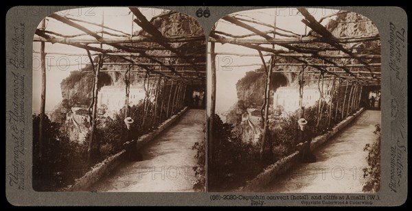 Amalfi, Capuchin convent, hotel, and cliffs, Amalfi, Stereographic views of Italy, Underwood and Underwood, Underwood, Bert