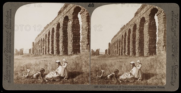 Rome, Aqueduct of Claudius and the Campagna, Rome, Stereographic views of Italy, Underwood and Underwood, Underwood, Bert, 1862