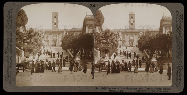 Rome, Palace of the Senators and Capitol tower, Rome, Stereographic views of Italy, Underwood and Underwood, Underwood, Bert