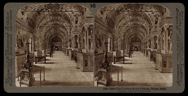 Library of the Vatican, Stereographic views of Italy, Underwood and Underwood, Underwood, Bert, 1862-1943, stereograph: gelatin
