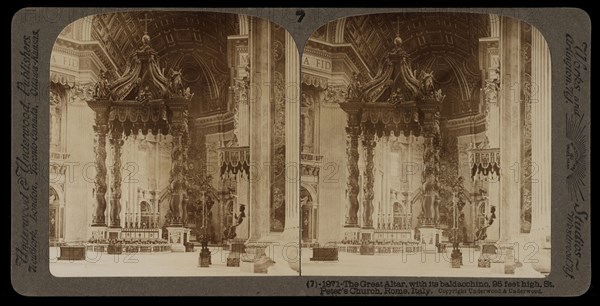 The great altar with its baldacchino, Stereographic views of Italy, Underwood and Underwood, Underwood, Bert, 1862-1943