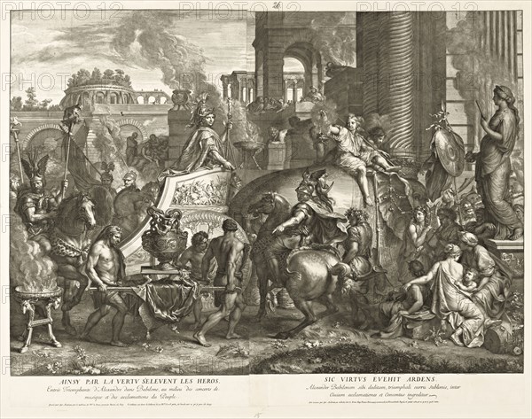Triumphal Entry into Babylon, Battles of Alexander, Audran, Gérard, 1640-1703, after Le Brun, Charles, 1619-1690, Etching
