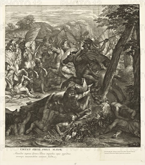 Crossing of the Granicus, Battles of Alexander, Audran, Gérard, 1640-1703, Le Brun, Charles, 1619-1690, Etching, engraving