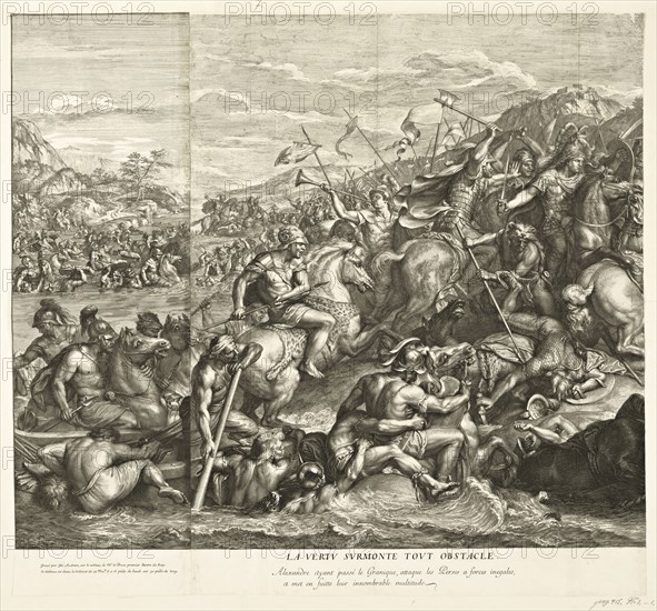 Crossing of the Granicus, Battles of Alexander, Audran, Gérard, 1640-1703, Le Brun, Charles, 1619-1690, Etching, engraving