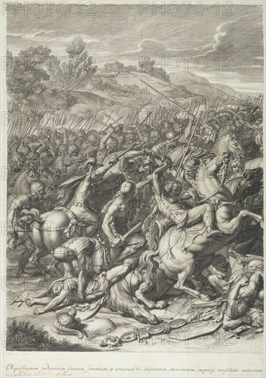 Battle at the Milvian Bridge: detail left side, Audran, Gérard, 1640-1703, after Le Brun, Charles, 1619-1690, Etching