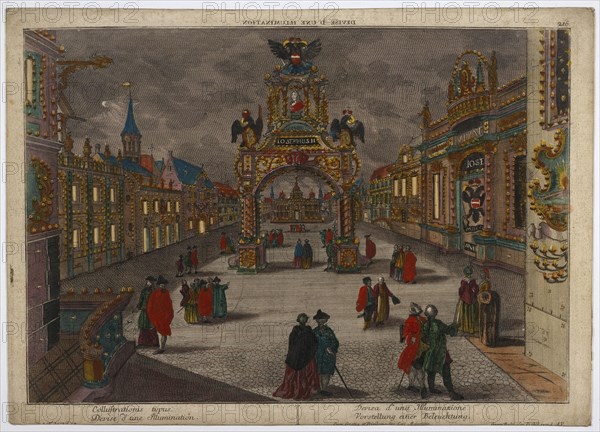 Devise d'une illumination, European vues d'optique, Probst, Georg Balthasar, 1732-1801, Hand-colored etching, between 1766