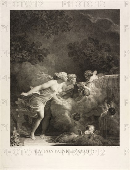 The Fountain of Love, Fragonard, Jean-Honoré, 1732-1806, Regnault, Nicolas-François, 1746-ca. 1810, Stipple engraving, ca 1785