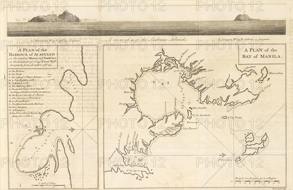 A Plan of the Harbour of Acapulco, A Plan of the Bay of Manila, A View of 2 of the Ladrone Islands, A Plan of the Harbour