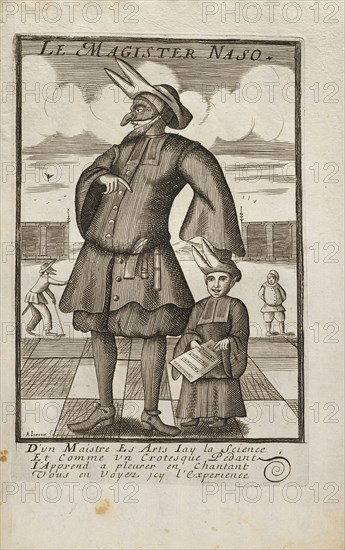 Le Magister Naso, Italian theater prints, Print, 1560-1900, Print numbered 95 in lower right corner