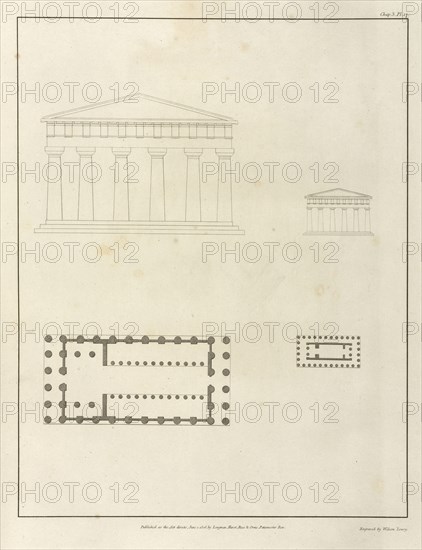 Plan and elevation restored of the Temple of Jupiter, The Antiquities of Magna Graecia, Lowry, Wilson, 1762-1824, Watts, Richard