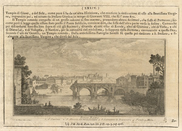 Ponte Rotto, Delle magnificenze di Roma antica e moderna, Vasi, Giuseppe, 1710-1782, Engraving, 1747-1761, Page, 34, includes an