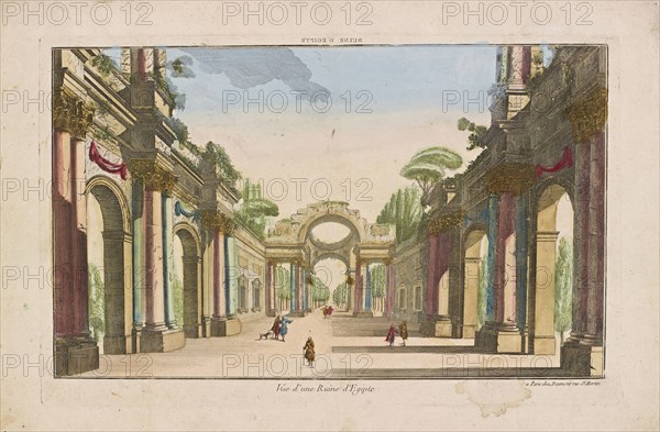 Vue d'une Ruine d'Egipte, African vues d'optique, Daumont, engraving, hand col., Unknown, Hand colored prints originally