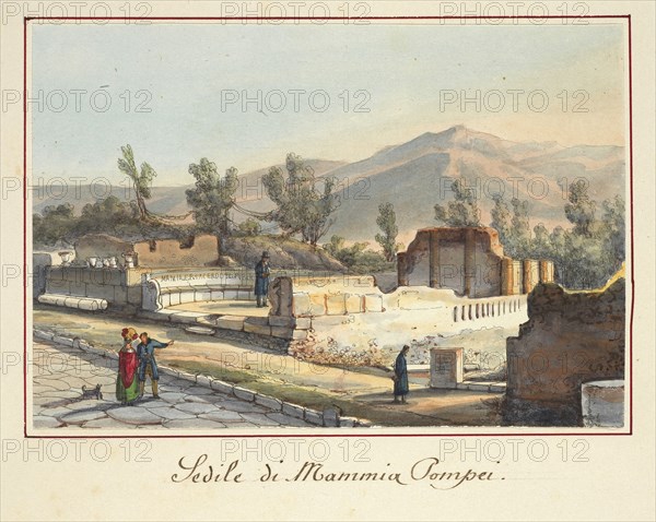 Sedile di Mammia Pompei, Pompei, Unknown, Watercolor, ca. 1840?, Tombs outside the Herculaneum Gate
