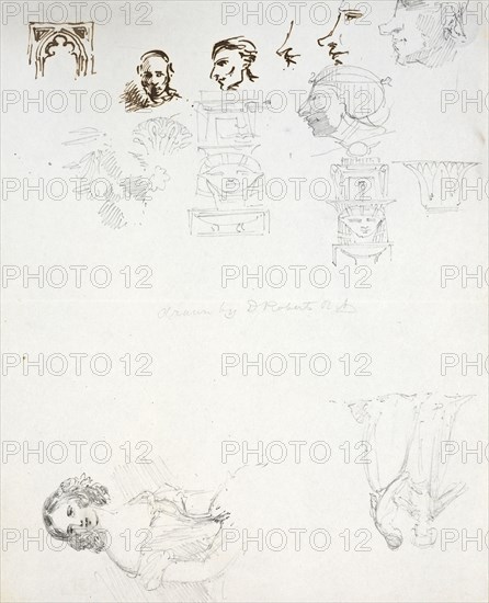 Sketches of heads and figures, David Roberts correspondence, 1837-1864, Roberts, David, 1796-1864, Ink and pencil on paper