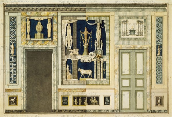 Unexecuted elevation for the Stanza Egizia, Antonio Asprucci architectural drawings for the Villa Borghese, ca. 1770-ca. 1793