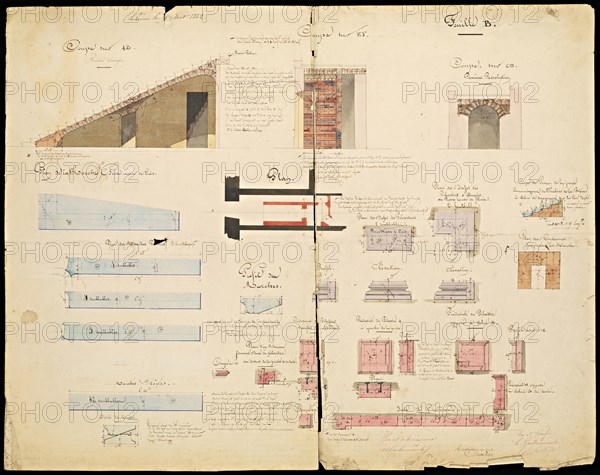 Designs for renovations at Versailles, Ouachee, Ink and watercolor, 1842-1843