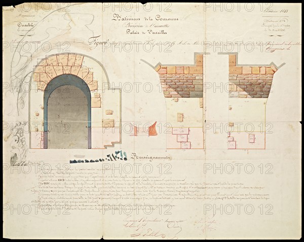 Nouveau vestibule à l'extremité de la nouvelle galerie, Ouachee, Ink and watercolor, 1842-1843