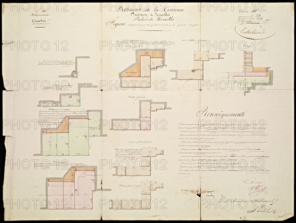 Designs for renovations at Versailles, Ouachee, Ink and watercolor, 1842-1843