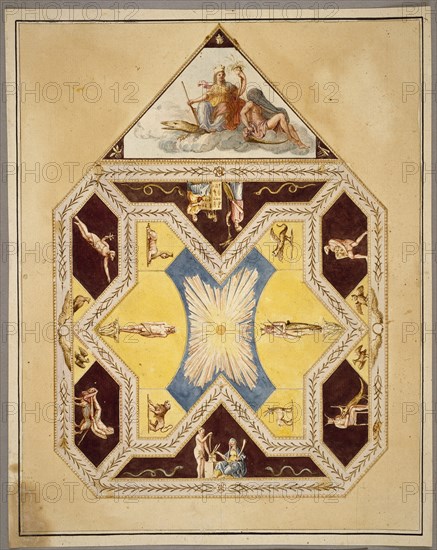 Unexecuted ceiling design for the Stanza Egizia, Antonio Asprucci architectural drawings for the Villa Borghese, ca. 1770-ca