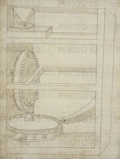 Folio 2 mill, Edificij et machine MS, Martini, Francesco di Giorgio, 1439-1502, Brown ink and wash on paper, between ca. 1475