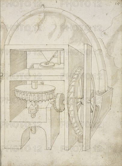 Folio 15 mill, Edificij et machine MS, Martini, Francesco di Giorgio, 1439-1502, Brown ink and wash on paper, between ca. 1475