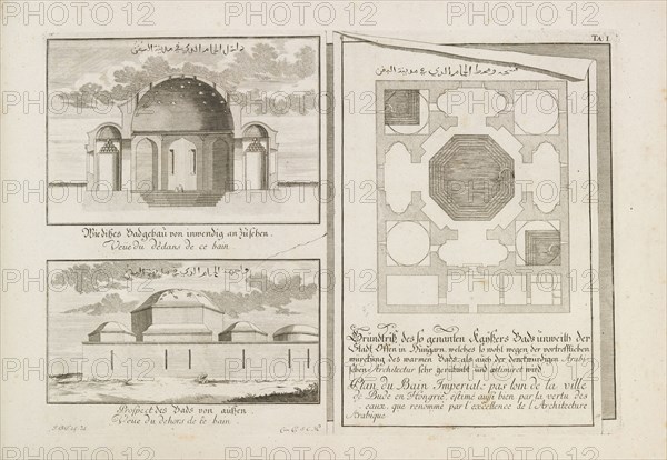 Hungary, Plan, section and elevation of the Imperial Bath in Offen,Pest, Budapest Hungary