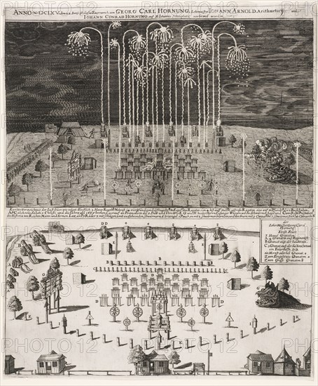 Des Herculis Feuerwerck auf dem hohen Walle in der Churfürstl. Sächs: Residenz Stadt Dresden verbrennet den 28 Februarÿ Ao. 1678