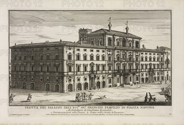 Veduta del Palazzo dell'ecc.mo sig.r prencipe Pamfilio in Piazza Navona, Il nvovo teatro delle fabriche et edifici