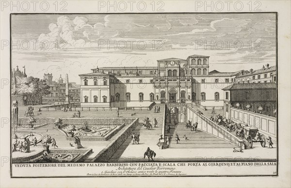Veduta posteriore del medemo Palazzo Barberino con facciata e scala che porta al giardino et al piano della sala, Il nvovo