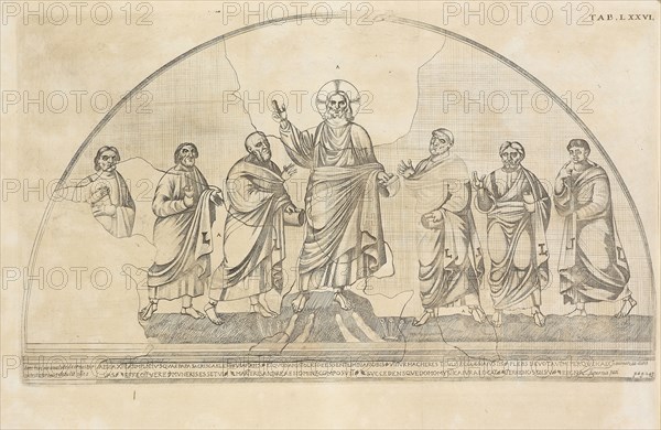 Rome, Mosaic depicting Jesus Christ with 6 apostles in the apse of the Basilica S. Andrea cata Barbara, Rome, Vetera monimenta