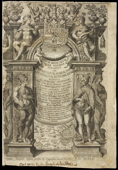 Title page, Rervm medicarvm Novae Hispaniae thesavrvs sev Plantarvm animalivm mineralivm mexicanorvm historia, Hernández