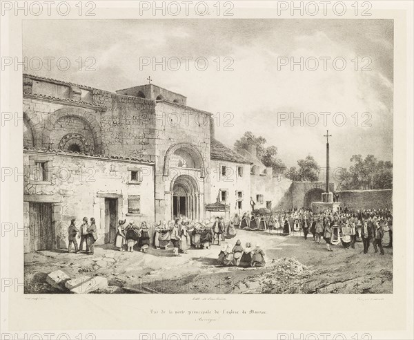 Vue de la porte principale de l'église de Mauzac, Voyages pittoresques et romantiques dans l'ancienne France, Engelmann, G.