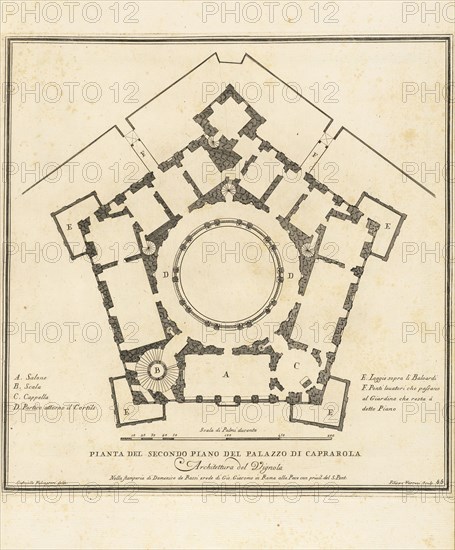 Pianta del pian secondo del Palazzo di Caprarola, Stvdio d'architettvra civile sopra gli ornamenti di porte e finestre tratti