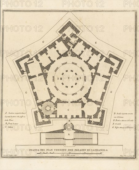 Pianta del pian terreno del Palazzo di Caprarola, Stvdio d'architettvra civile sopra gli ornamenti di porte e finestre tratti