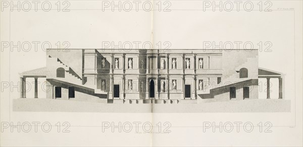 Coupe du Théâtre D'Herculanum, Les ruines de Pompéi, Mazois, François, 1783-1826, Engraving, 1824-1838