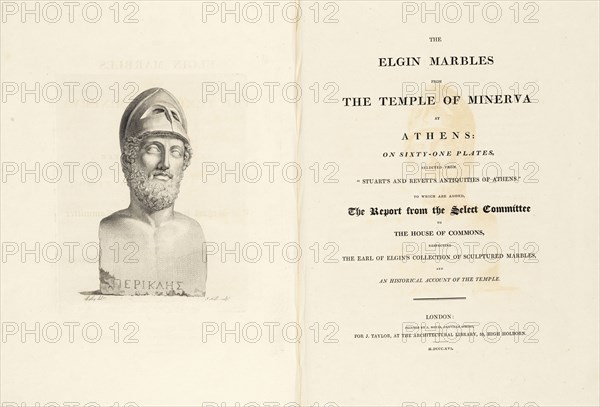 Frontispiece and title page, The Elgin marbles from the Temple of Minerva at Athens, Revett, Nicholas, 1720-1804, Stuart, James