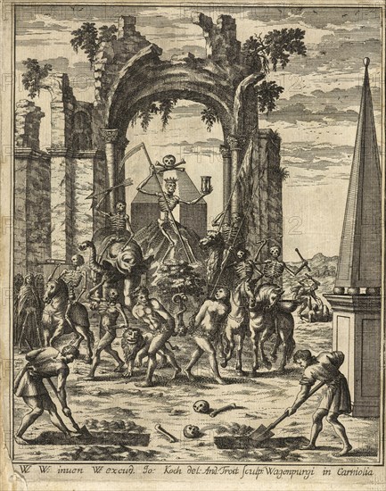 Frontispiece: march of the dead, Theatrum mortis humanae tripartitum, Trost, Andreas, German, d. 1708, Valvasor, Johann Weichard