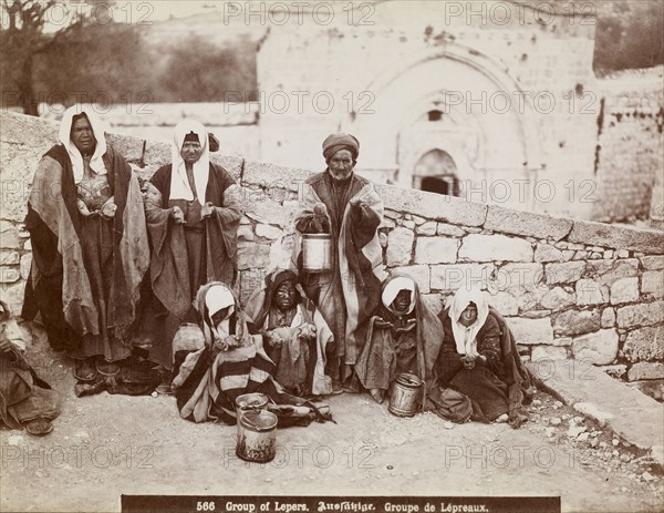 Group of lepers, orientalist photography, American Colony, Jerusalem, 1900