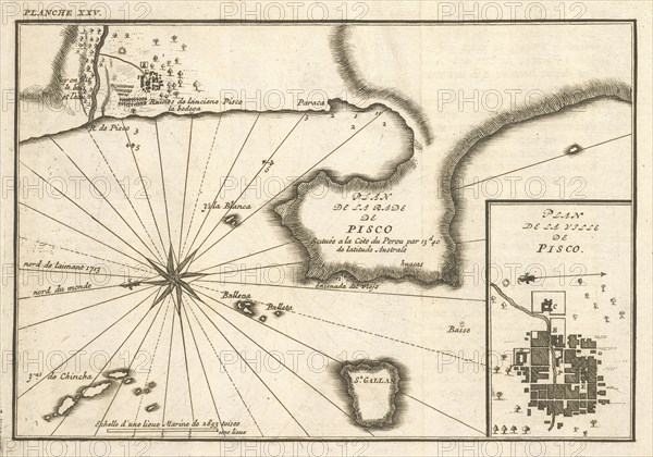 Plan de la ville de Pisco, Plan de la rade de Pisco, Plan de la ville de Pisco, Relation du voyage de la mer du Sud