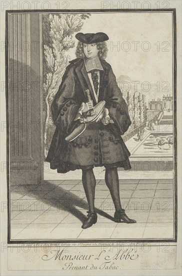 Monsieur l'abbé prenant du tabac, Costumes français du 17e siècle, Anonymous, ca. 1688-1689