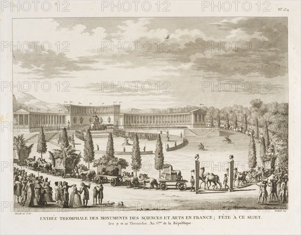 Entrée triomphale des monuments des sciences et arts en France, fête à ce sujet les 9 et 10 thermidor. An 6.eme de la République